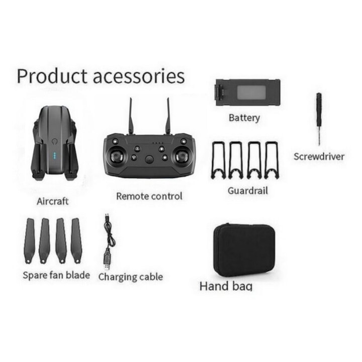 Drona E88 Pro Camera 1x Bateria 1800 Mha 4K Zbor 20min Pliabila Geanta De Transport mentinere altitudine 1x Bateria 1800 Mha Negru