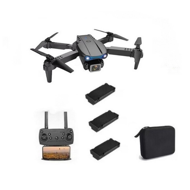Drona E88 Pro Camera 4K Geanta De Transport mentinere altitudine 3 x Bateria 1800 Mha HPV 2.4G Negru
