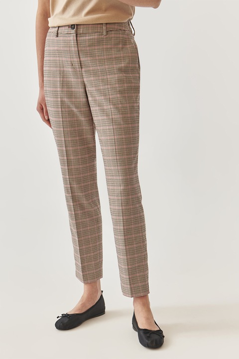 Tatuum, Pantaloni crop cu model in carouri, Negru/Maro deschis/Violet tyrian