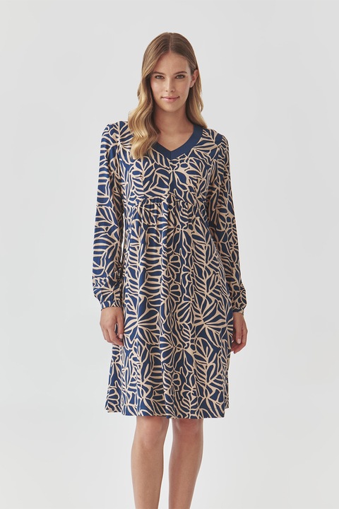 Tatuum, Rochie lejera cu decolteu in V, Albastru inchis/Bej, 38