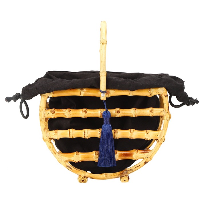 Bambusz női táska, Jormftte, bojtos díszítéssel, fekete, utazáshoz