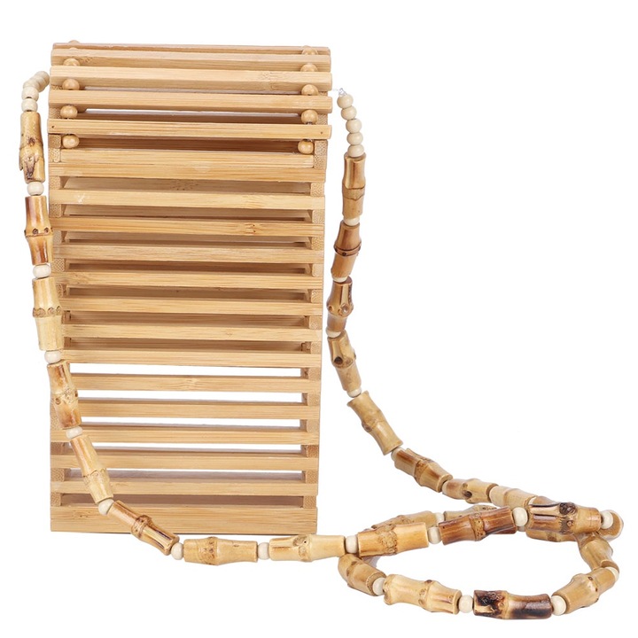 Bambusz válltáska, Longziming, 18x10x6cm, Barna