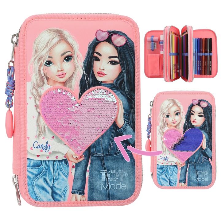 Моливник, оборудван с 3 ципа с пайети Top Model Depesche