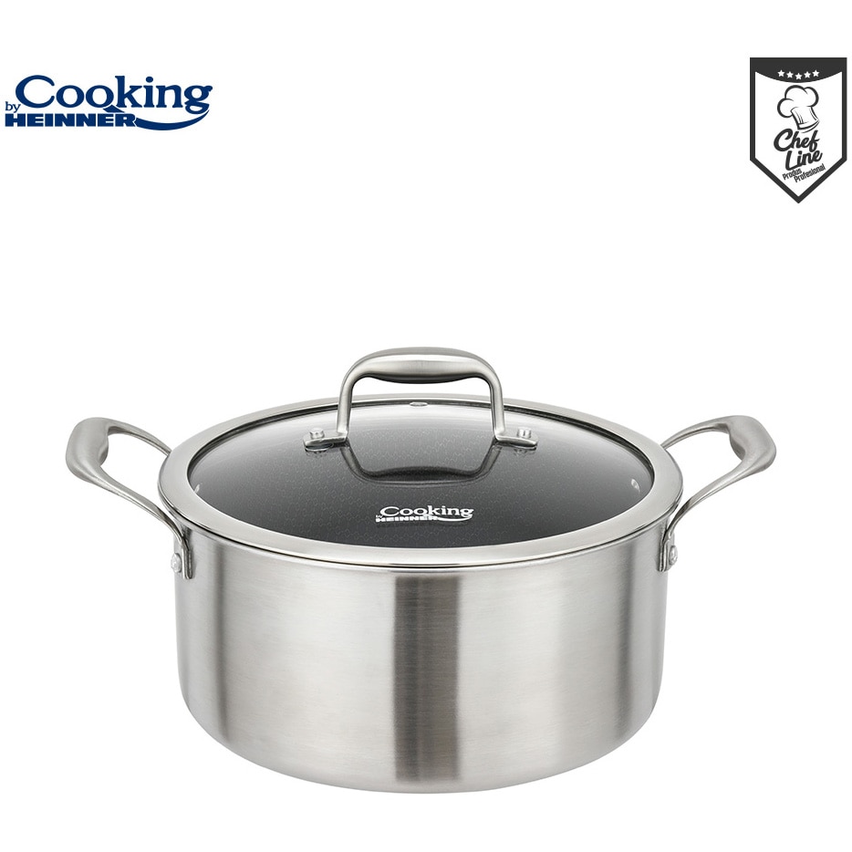 Oala cu capac sticla Cooking by Heinner Titanium, 3 straturi, inox, inductie, 24 x 12 cm, 5 L
