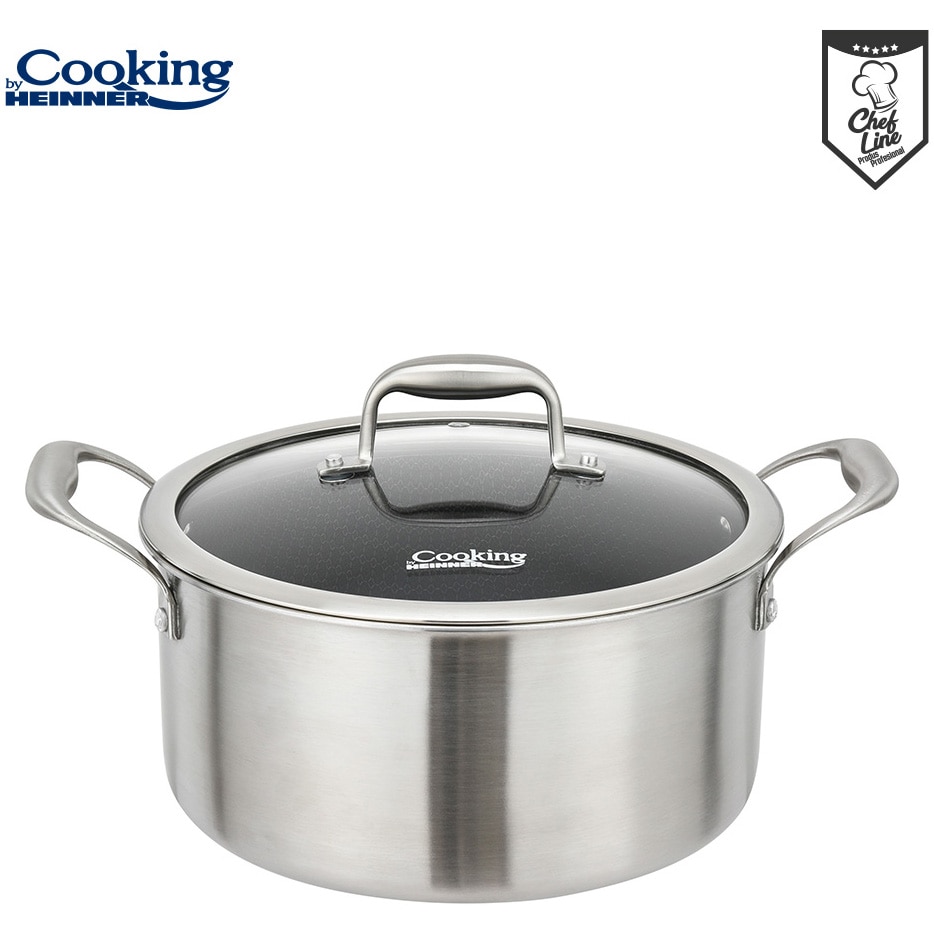 Oala cu capac sticla Cooking by Heinner Titanium, 3 straturi, inox, inductie, 28 x 13 cm, 7 L