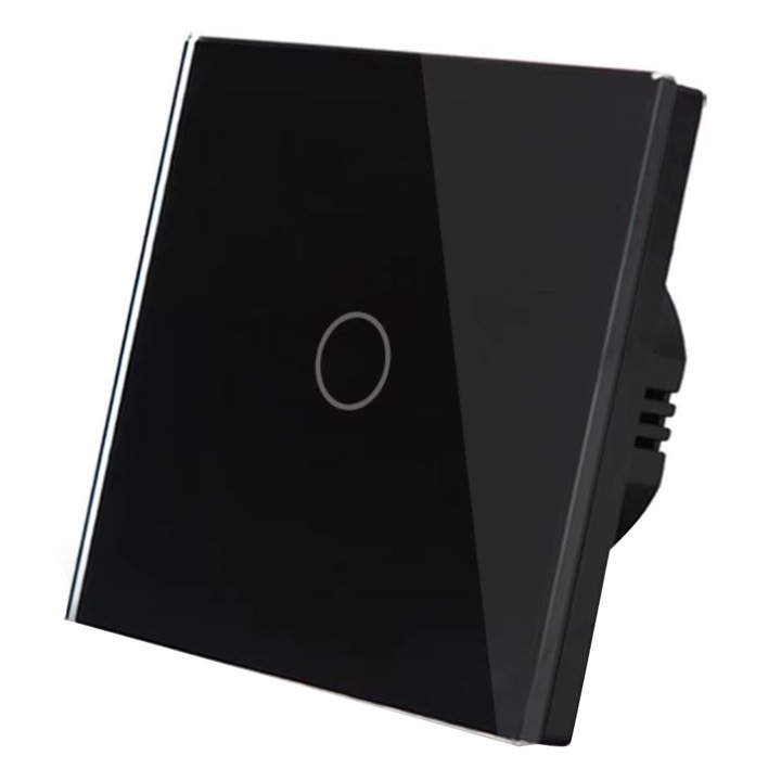 Intrerupator Touch Lumina GREATON, LED, Montare Perete, Sticla Securizata, LED, Design Modern, IP44, 1 Faza, Negru