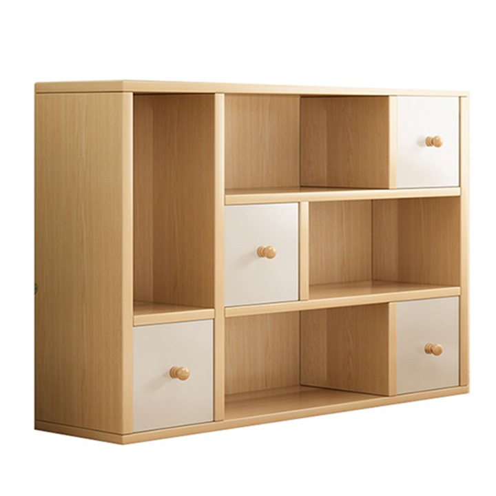 Tárolótartó, könyvespolc, könyvespolc, 4 polccal és 4 tárolóegységgel, 96×24×80 cm, tölgy szín + fehér