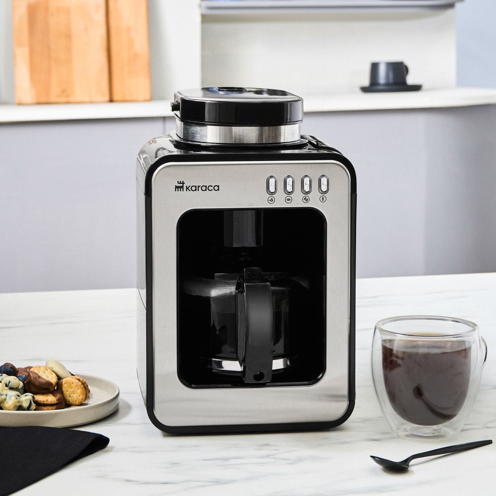 Cafetiera cu Filtru si Rasnita Integrata, Karaca, Grindmaestro, 0, 5L, 600W, Inox