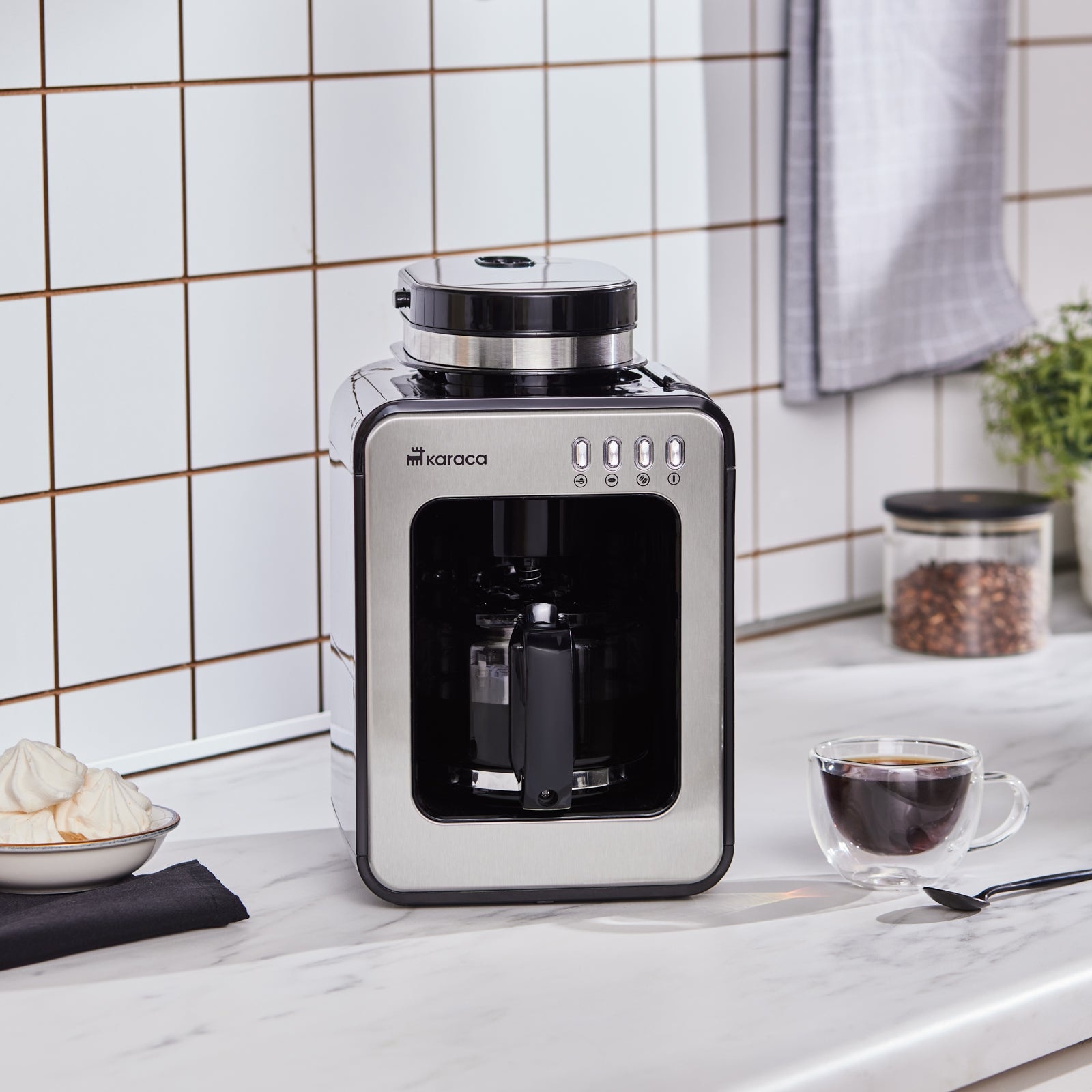 Cafetiera cu Filtru si Rasnita Integrata, Karaca, Grindmaestro, 0, 5L, 600W, Inox