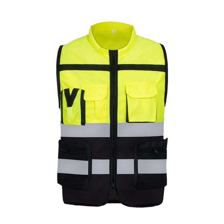 Vesta reflectorizanta de siguranta Cozevdnt, Poliester, Galben/Negru