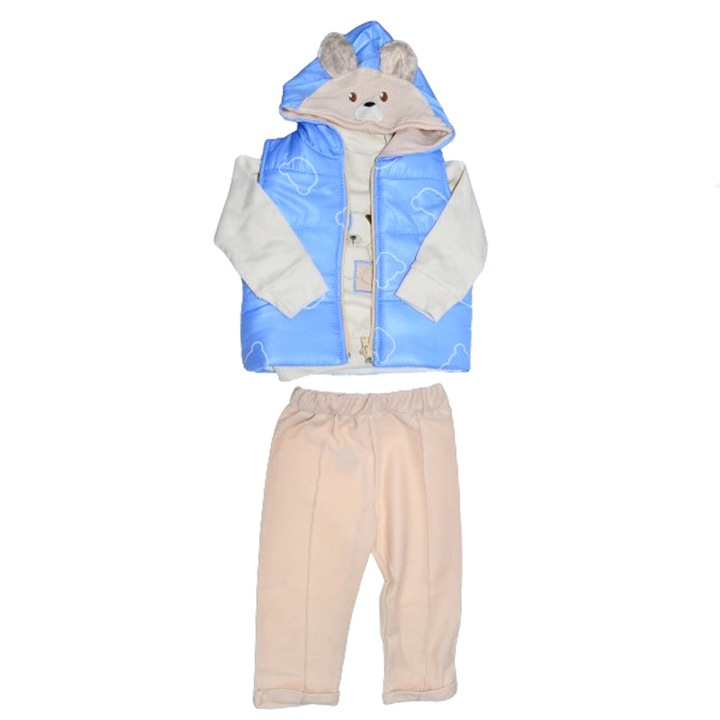 Compleu 3 piese pantaloni, vesta si bluza pentru baieti Mini Junior COMP-MJ29, Crem 110657