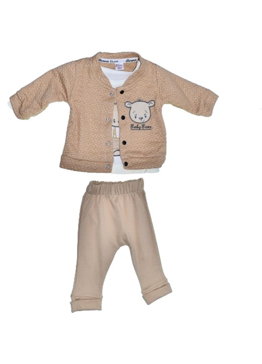 Compleu 3 piese pantaloni, bluza si jacheta pentru baieti Mini Junior COMP-MJ32, Bej 110667