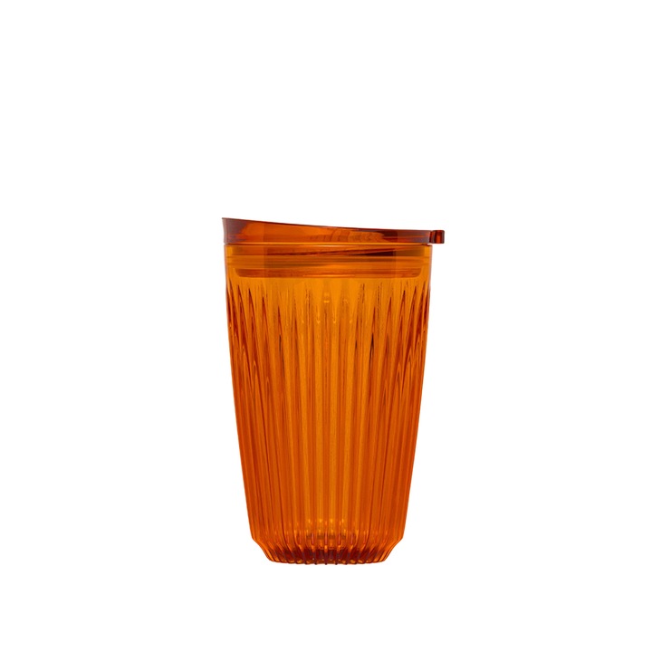 Cana cu capac, Huskee Renew, 50% plastic reciclat, fara BPA, 350 ml, Chihlimbar