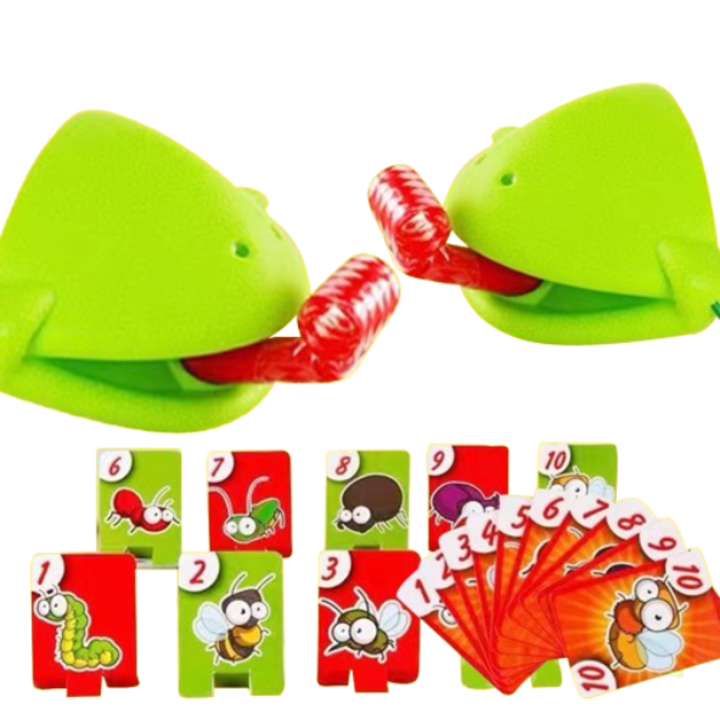 Interaktív társasjáték, Nyelvköpő béka, zöld, 13x6,85cm, fiúknak, 3 év