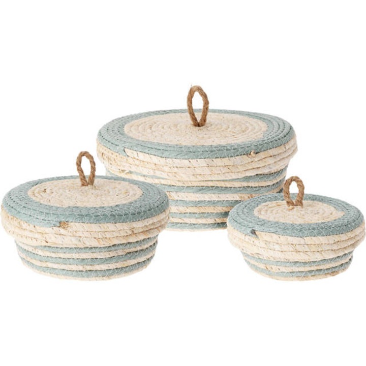 Recipiente de depozitare cu capac, 3 buc - albastru