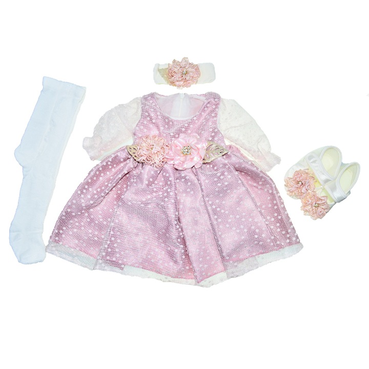 Set rochita pentru botez 4 piese Mini Junior RBTZ-2410, Roz - Copie 56-62 CM