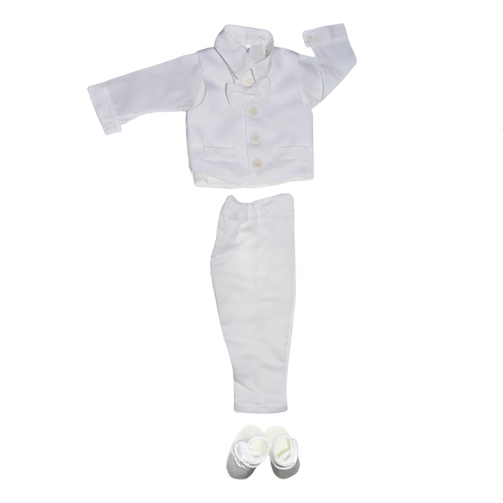 5 részes keresztelőruha fiúknak Mini Junior CBTZ-3640, fehér 56-62 CM