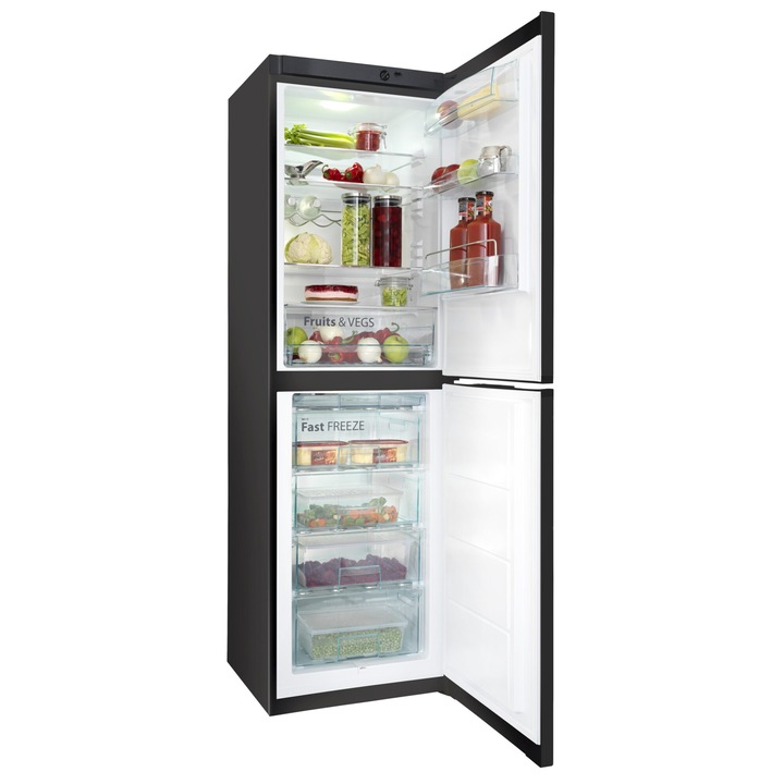 Snaigé RF57SM-S5jj2e kombinált hűtőszekrény, 300l, 194, 5x60x65cm, Fresh Inn rendszer, E energiaosztály, LED, Fast Freeze, Fekete szín