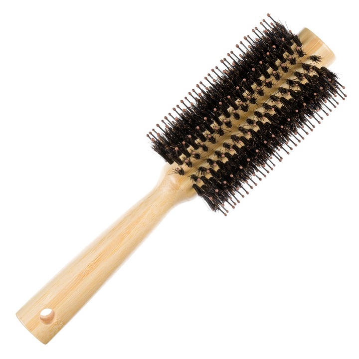 Perie pentru par speciala Shopiens®, din lemn cu perii tari si margini rotunjite, pentru coafat, 21 cm