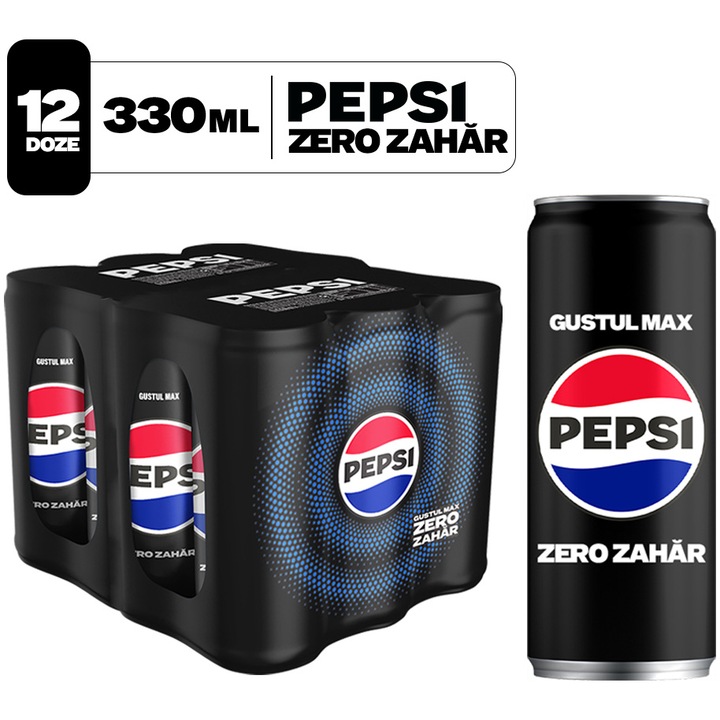 Pepsi Zero Zahar, Bautura cu aroma de Cola, Doza, 12x330ml