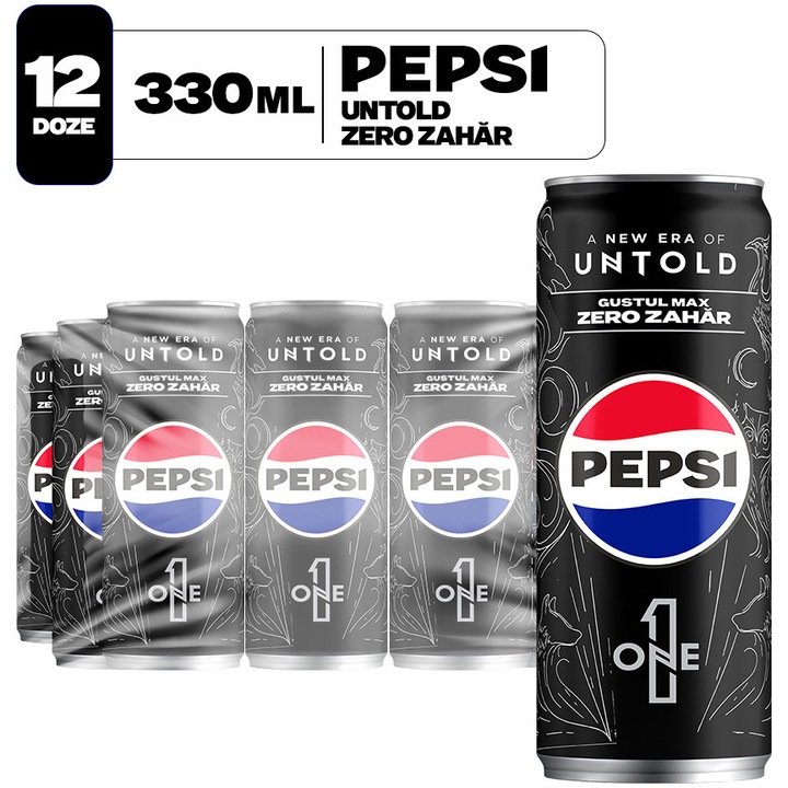 Pepsi Zero Zahar, Bautura cu aroma de Cola, Doza, 12x330ml