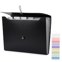 Dosar Cu 7 Buzunare, Zggzerg, Vine cu 1 x note lipicioase, Cu catarama pentru frisbee, Impermeabil si rezistent la umiditate, Portabil, Reutilizabile, Potrivit pentru acasa, scoala, rechizite de birou, Plastic, 33 x 24.5cm, Negru/Transparent