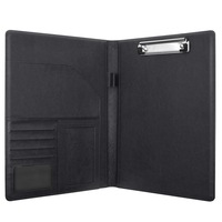 Dosar Clipboard Dublu Din Piele, Zggzerg, A4, Cu clip metal, slot pentru card, inel de stilou, Impermeabil, Portabile, Moale si durabil, Usor de curatat, Potrivit pentru afaceri, calatorii, birou, conferinta, PU, 24 x 32cm, Negru