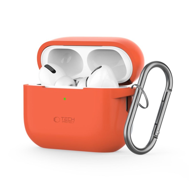 Carcasa Tech-Protect Silicone Hook compatibila cu Apple AirPods Pro / Pro 2 Orange