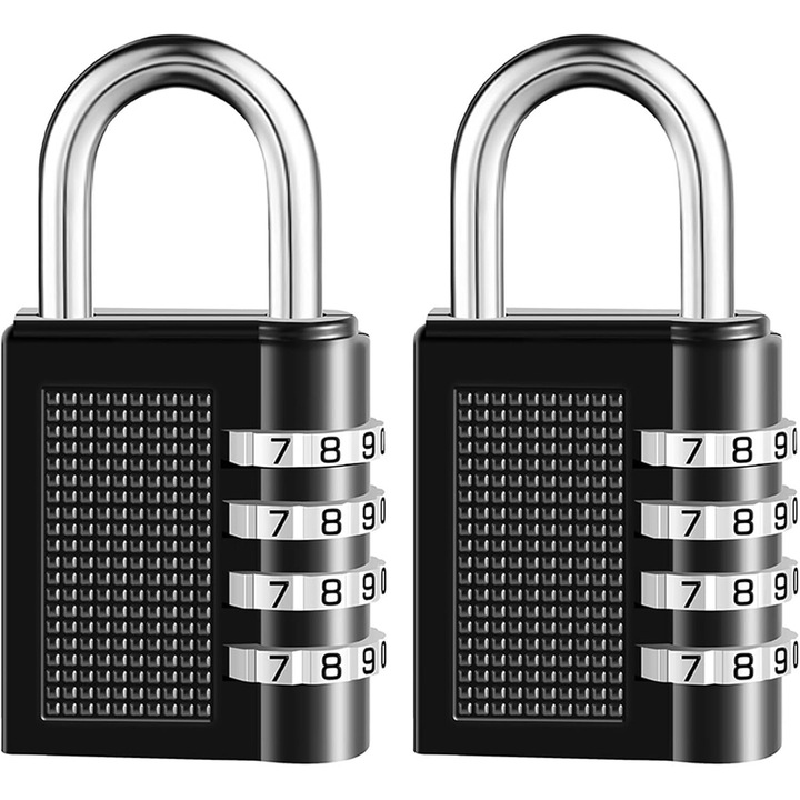 Комплект от 2 метални катинара с код, JENOUS®, подходящи за куфари и велосипеди, 40x80x15 мм, водоустойчиви и устойчиви на ръжда, черни