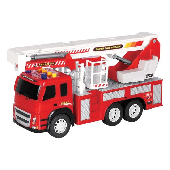 Vehicul jucarie Antbro® masina de pompieri la scala de 1:12, rotativa la 360°, cu macara extensibila, sunete si lumini, rosie