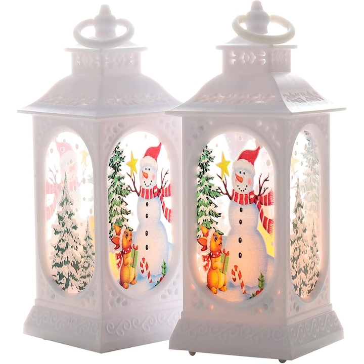 Set 2 felinare decorative Craciun, Xuigort, LED, 12.5x5x5cm, pentru interior/exterior