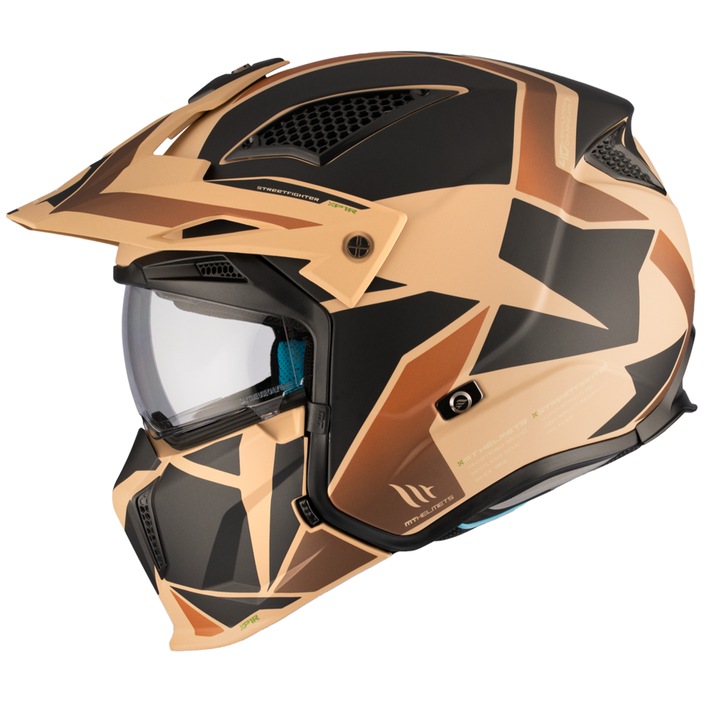 Casca moto, atv MT Streetfighter maro mat cu ochelari soare integrati si masca protectie barbie detasabile, L 59-60cm