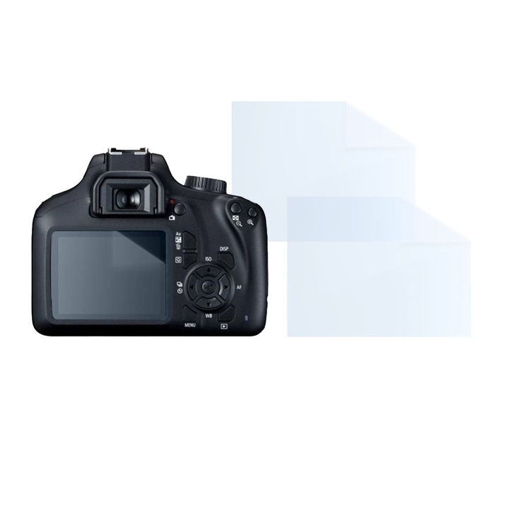 Set Folii pentru Canon EOS 4000D, FONIX LENS DEFENSE, 2 Folii de Silicon pentru Ecran, Anti-soc, Impotriva zgarieturilor, Regenerabile, Durabile, Rezistente la intemperii, Transparent