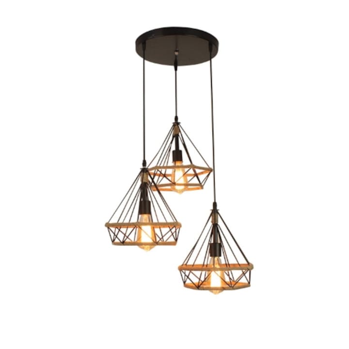 Fém függőcsillár, retro vintage stílusú, led® rózsák, állítható magasságú, 3 karú E27, YX-3MS