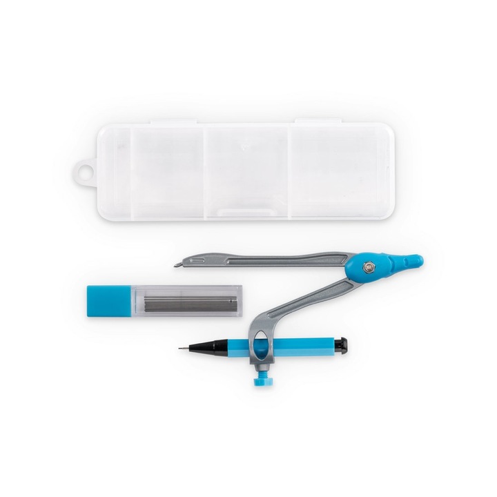 Комплект за геометрия Dalimag, кутия, пергел, механичен молив и 10 графитни резерви по 0,5 мм. 13 см, Син