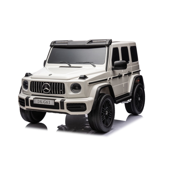 Masina electrica pentru copii Kinderauto, Mercedes G63, 4 motoare de 200W, baterie 24V-14Ah, alba