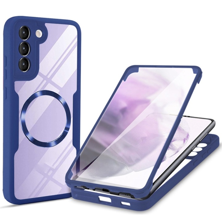 [Pachet 360°] Husa + Folie Samsung Galaxy S22 5G MagSafe, SKDR ColorShield 360° - Albastru
