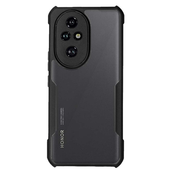 Husa Antigravity SILKASE pentru Honor 200 Pro, AntiShock, negru/transparent