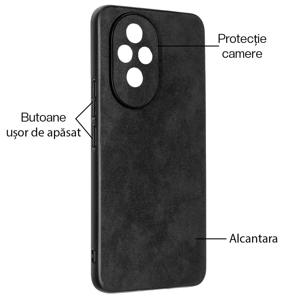 Husa Alcantara SILKASE pentru Honor 200, material soft, culoare negru