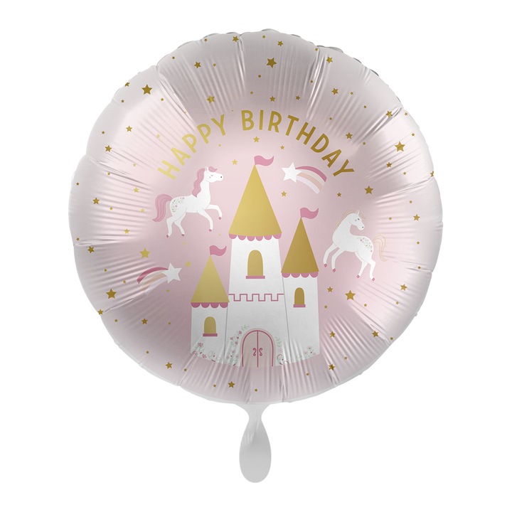 Фолиев балон Happy Birthday с розов замък 36см Ginger Ray Princess Party