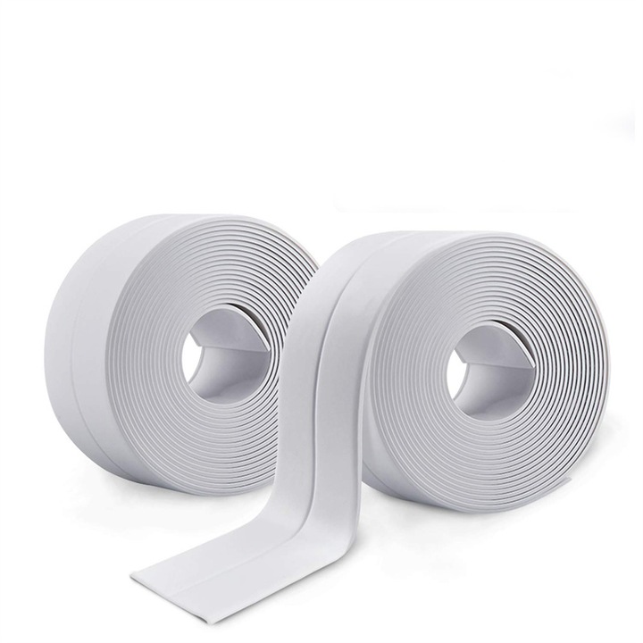 Set 2 benzi adezive impermeabile Sunmostar pentru chiuveta, PVC, rezistente la mucegai, gri, 3.2mx3.8cm