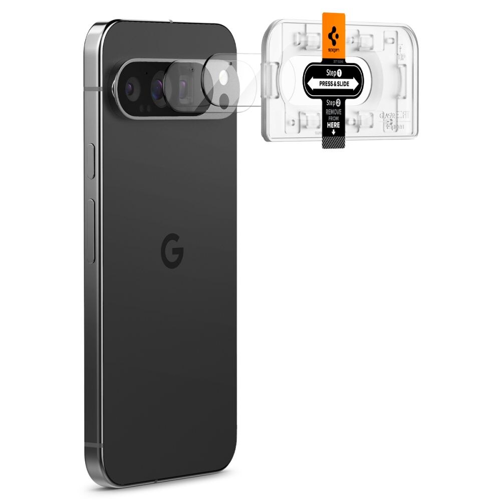 Set 2 protectii sticla camera foto Spigen Optik EZ FIT compatibil cu Google Pixel 9 Pro Crystal Clear