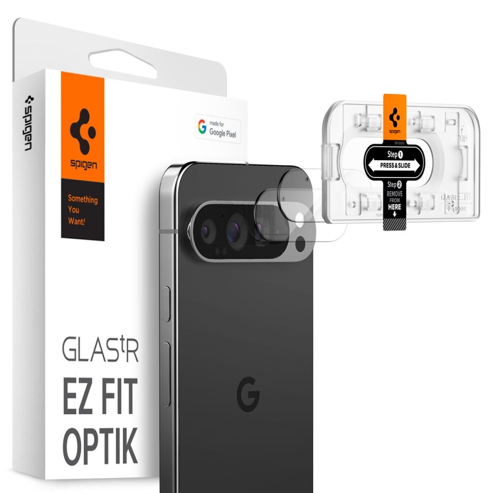 Set 2 protectii sticla camera foto Spigen Optik EZ FIT compatibil cu Google Pixel 9 Pro Crystal Clear