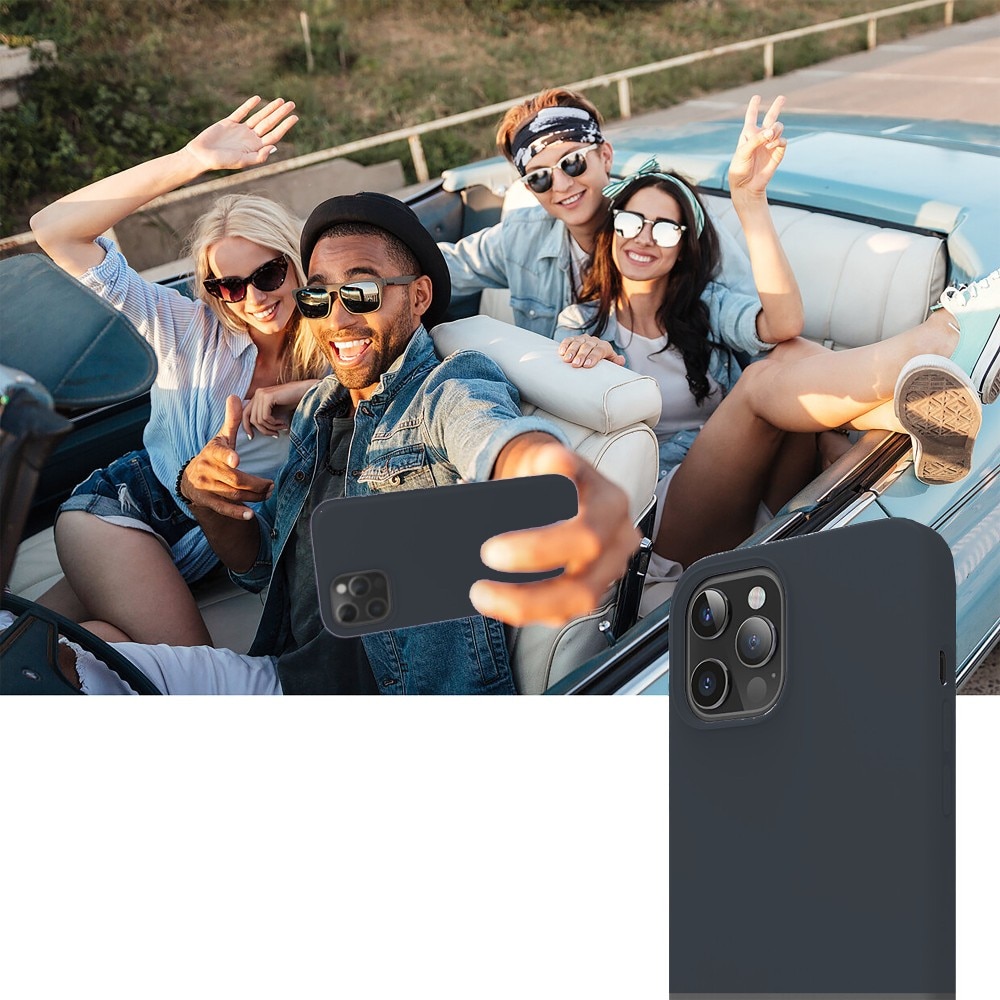 Husa CASEY STUDIOS™ pentru iPhone 12 Pro Max, Soft Silicone Premium, Microfibra in Interior, Midnight Blue, pentru Incarcare Wireless, Margini Ridicate pentru Protectia Ecranului si a Camerelor