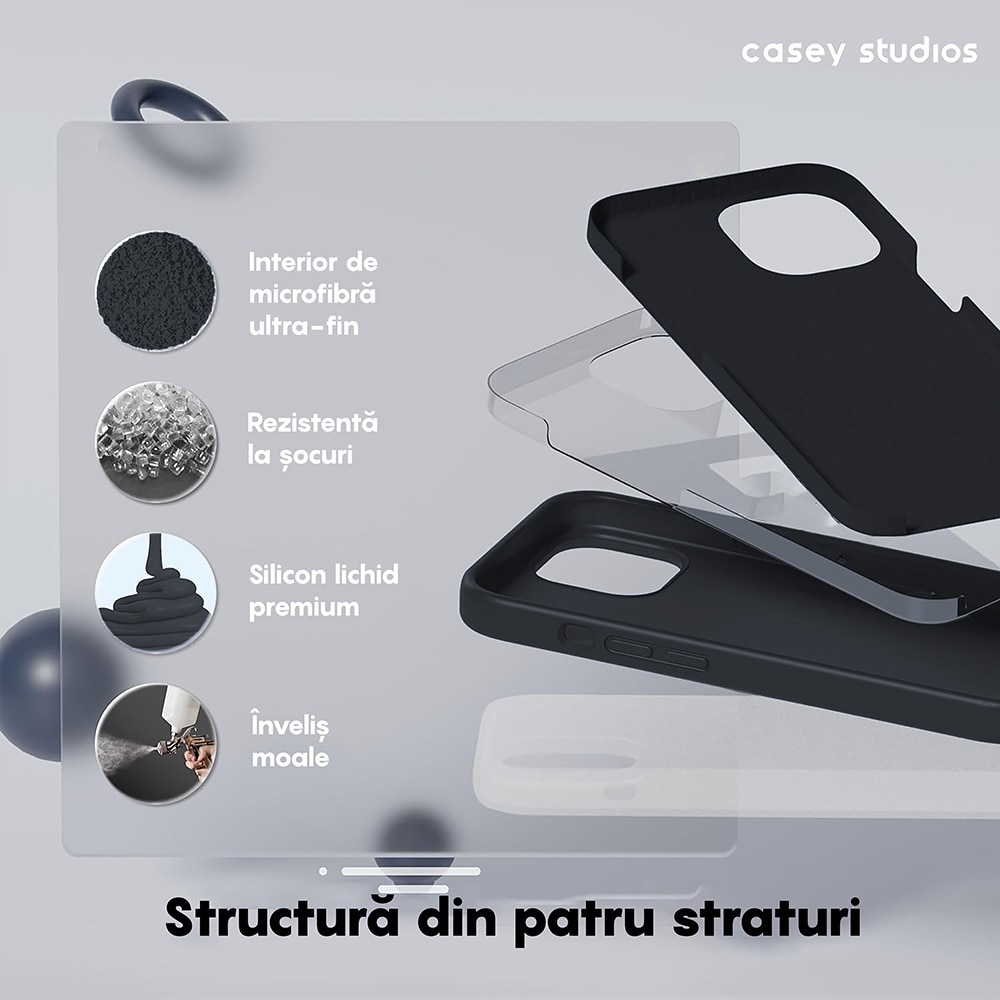 Husa CASEY STUDIOS™ pentru Apple iPhone 14, Soft Silicone Premium, Microfibra in Interior, Midnight Blue, de Protectie, Ultra Slim, pentru Incarcare Wireless, Margini Ridicate pentru Protectia Ecranului si a Camerelor