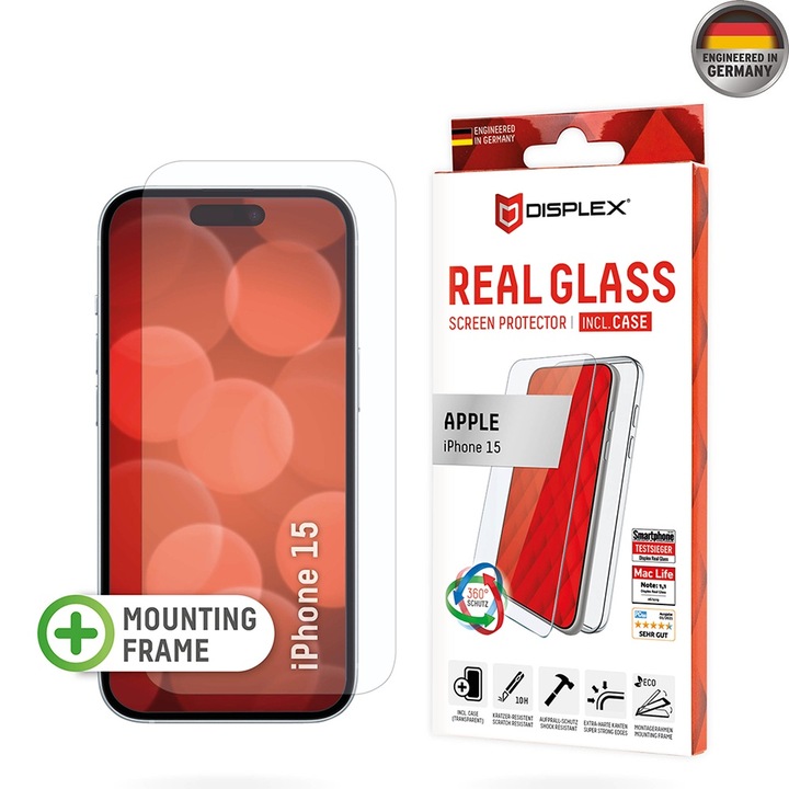 Üvegvédő készlet + tok iPhone 15-höz - Displex Premium Pack - Átlátszó