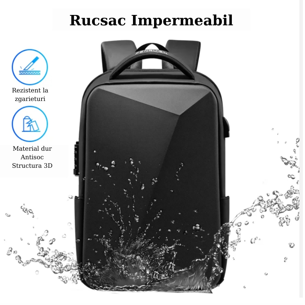 Rucsac Laptop 15 inch, SALENDRO, impermeabil, extensibil, negru, 18L-32L