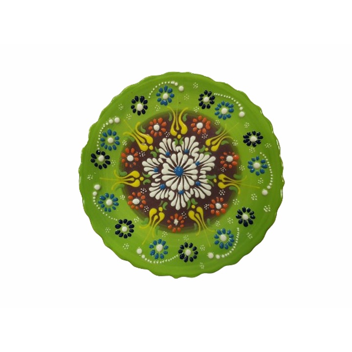 Panou Decor, Tip farfurie, Pictat manual, Ceramica, 18 cm, Verde
