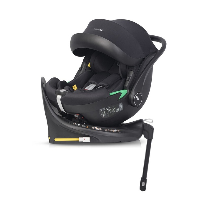 Set scoica auto si baza isofix rotativa EasyGo Buz Pro i-Size, omologat R129, pentru copii intre 40-87 cm sau 0-13 kg, Ink