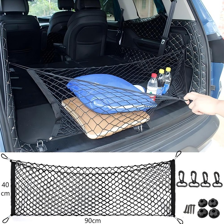 Plasa pentru portbagaj auto, dublu strat, elastica, multicolor, 40x90cm